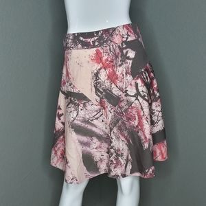 Vintage 90s Y2K Hanley Mellon Pink Brown Paint Spatter Print A Line Skirt Size 2